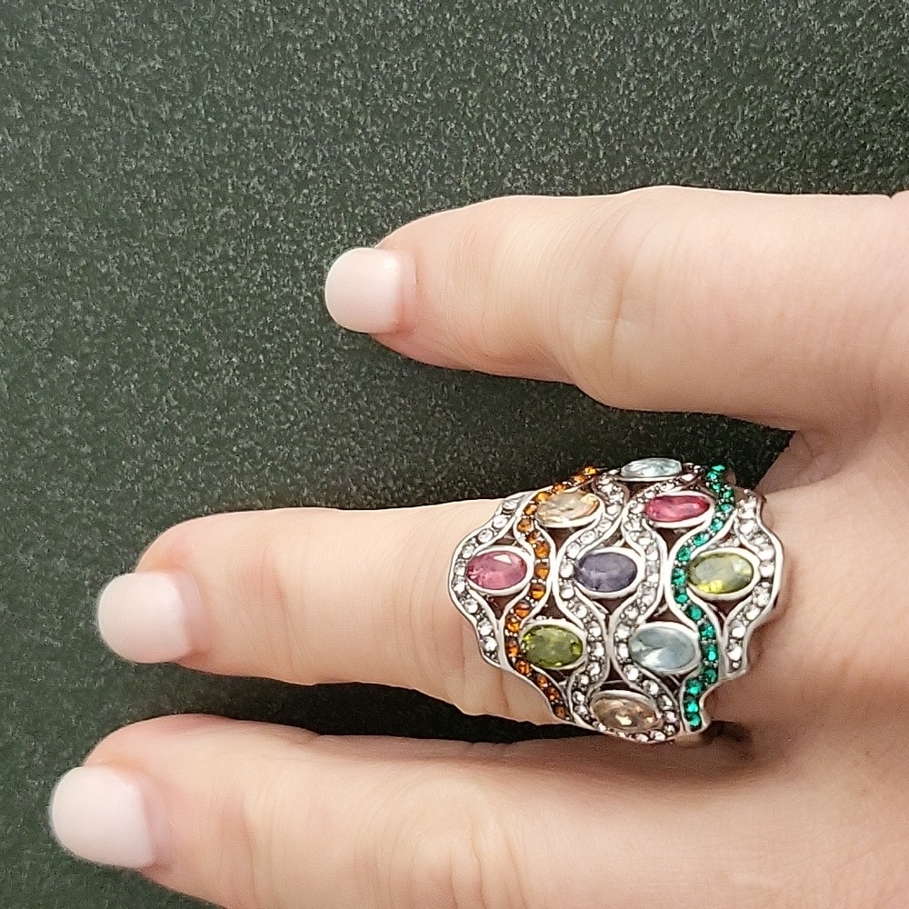 Silver plated cocktail ring